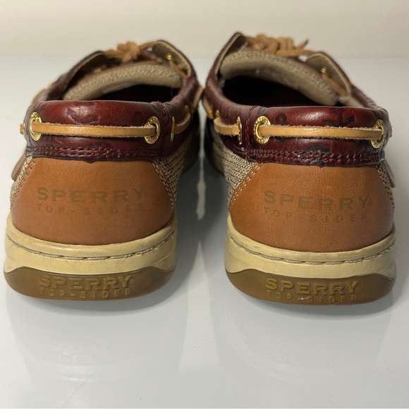 Sperry Angelfish Boat Shoes Anchor Embossed Leather Linen 8 - Picture 5 of 9
